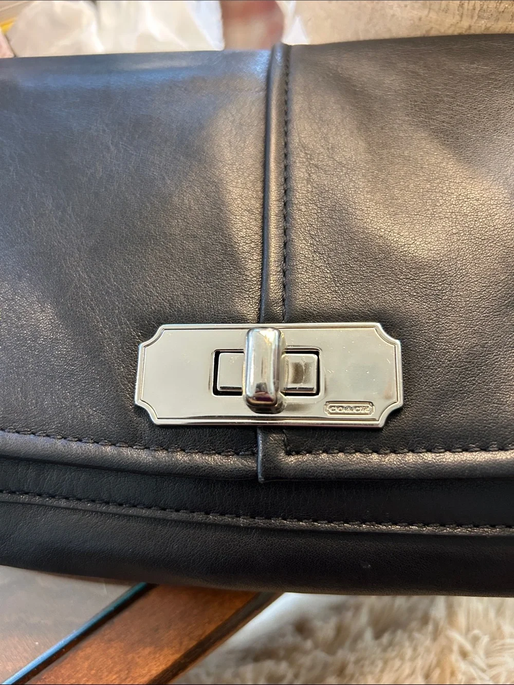 Coach Black Leather wristlet/ clutch purse w/ Coach embossed Silver Turn-Lock